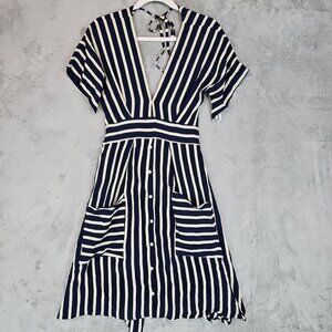 Faithfull the Brand Navy and White Striped Dress